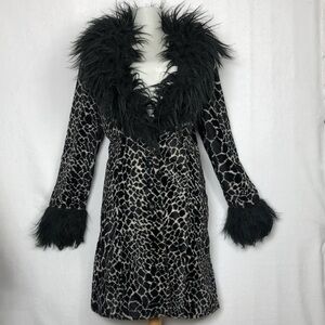 Rare Vintage Betsey Johnson Mongolian Faux Fur Animal Print 90s Y2k Trench Coat